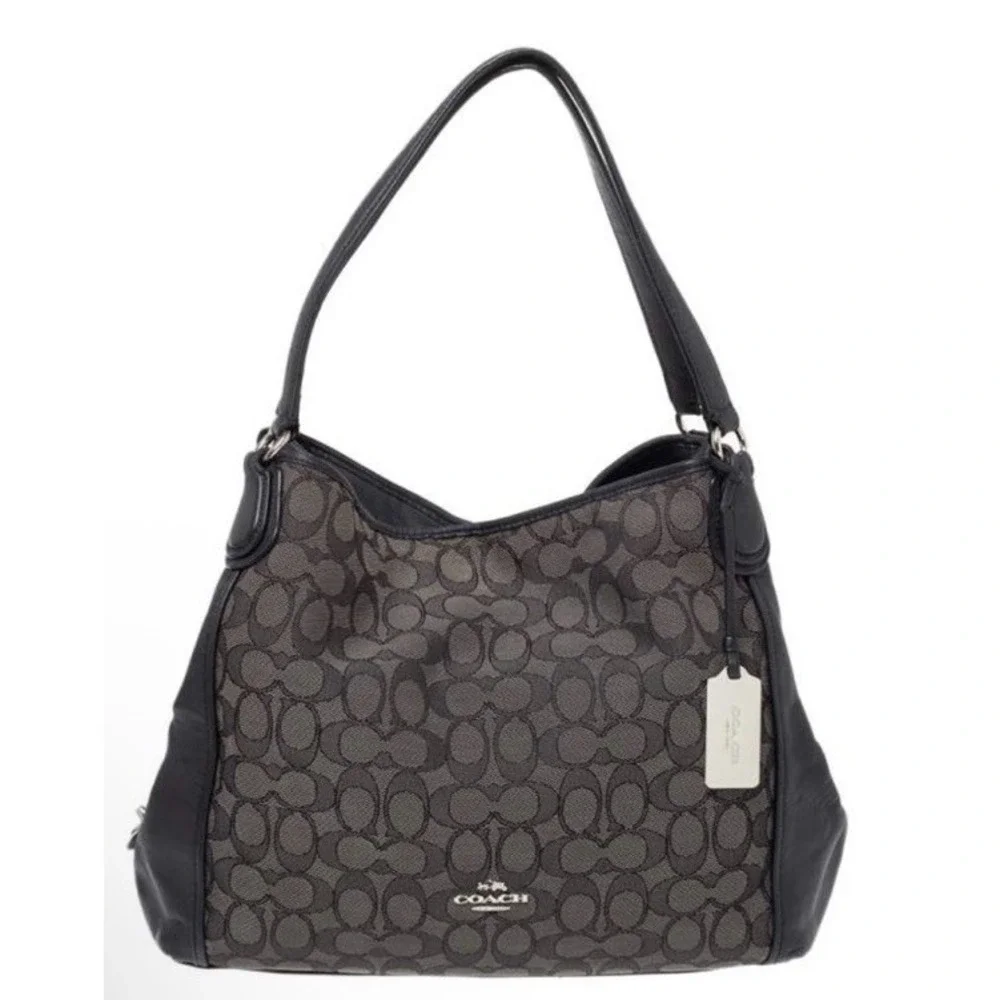 Coach Edie 31 Shoulder Bag Womens Medium Black Signature Jacquard Leather Zip